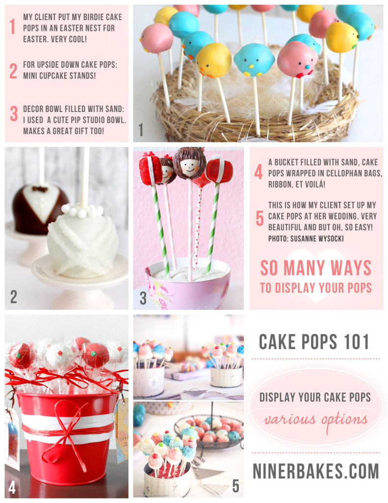 How to display your cake pops - Guide to display cake pops - Cake Pops 101 - Styrofoam Cake Pop Tower - Mini Cupcake Stands for cake pops - deco sand - various ways to display your cake pops